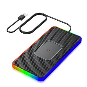 Nova Chegada <span class=keywords><strong>2</strong></span> Em 1 15W Car Mobile Phone Carregador Sem Fio Antiderrapante Mat com Luz Colorida Cabo USB 1m Carregador - Product Image 1