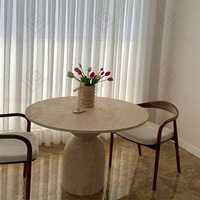 Table à manger de luxe en travertin beige avec pieds solides, style moderne rond personnalisé, finition polie, pour la maison ou l'hôtel, mobilier de haute qualité