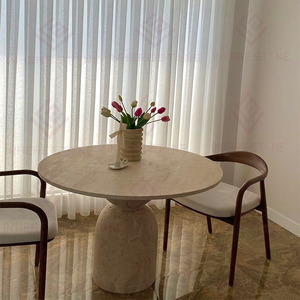 Tavolo da Pranzo di Lusso in Travertino Beige con Gambe Solide, Personalizzabile, Finitura Levigata, Stile Moderno per Casa e Hotel, Arredamento di Alta Qualità - Product Image 4