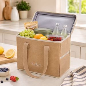Bolsa Térmica Reutilizable de Yute con Aislamiento de Aluminio, Gran Capacidad, con Cierre y Asa de Cinta, para Compras o Picnic, Mantiene la Comida Fría o Caliente - Product Image 5