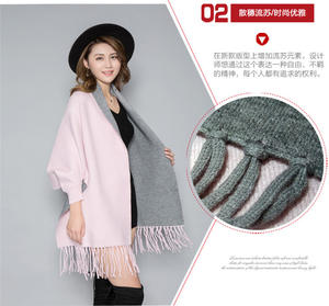 وشاح أكريليك 100٪ بأحجام S <span class=keywords><strong>M</strong></span> L للخريف والشتاء مع شراشيب وتصميم مفرغ وأكمام طويلة بدون حزام - Product Image 5