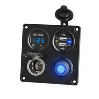 Prise de courant pour voiture 4 en 1 DC 12V 24V, panneau avec double chargeur USB 18W, voltmètre numérique, allume-cigare, interrupteur marche/arrêt