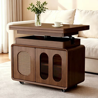 Table basse pliable réglable en bois massif avec espace de rangement pour la maison, petits appartements, table multifonctionnelle pour salon