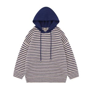 Sweat à capuche chaud en polyester à épaules tombantes, style décontracté, avec empiècements, pour couple, tricot rayé, style automne Hong Kong, pour homme - Product Image 6