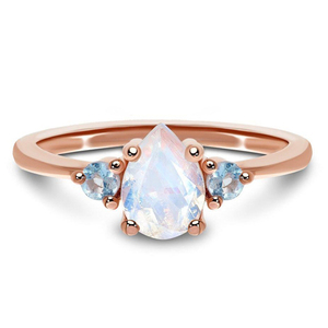 Rose Gold Rainbow Moonstone &amp; Topaz Dancing Fairy <strong>Ring</strong> <strong>Stack</strong> 925 Sterling Silver OEM <strong>Ring</strong> - Product Image 1
