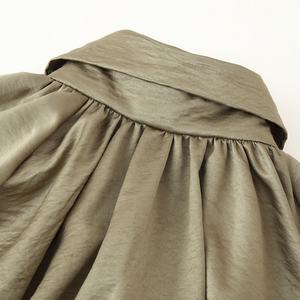 Blusa de Moda Casual para Mujer, Cuello Camisero, Manga Larga, Color Caqui, Tejido Vintage Transpirable, Sólido - Product Image 4