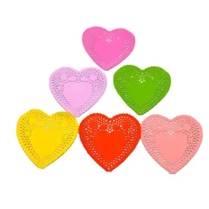 Heart shape 4 inch colored paper doily for wedding decoration