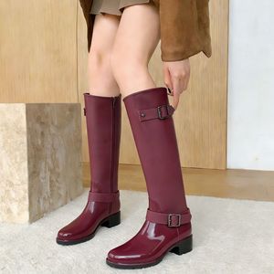 Women <b>Knee</b> <b>High</b> Rain Boots Waterproof PVC Wellington Boots Anti Slip Round Toe with Zipper for Outdoor - Product Image 1