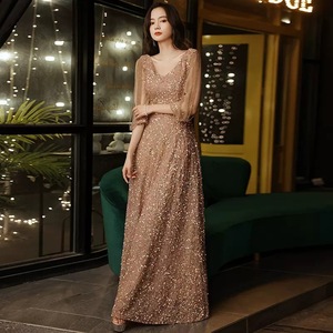 Robe longue élégante beige pour femme <span class=keywords><strong>MIER</strong></span>, coupe trapèze, taille haute, manches mi-longues, 100 % polyester, écologique, pour le quotidien - Product Image 1