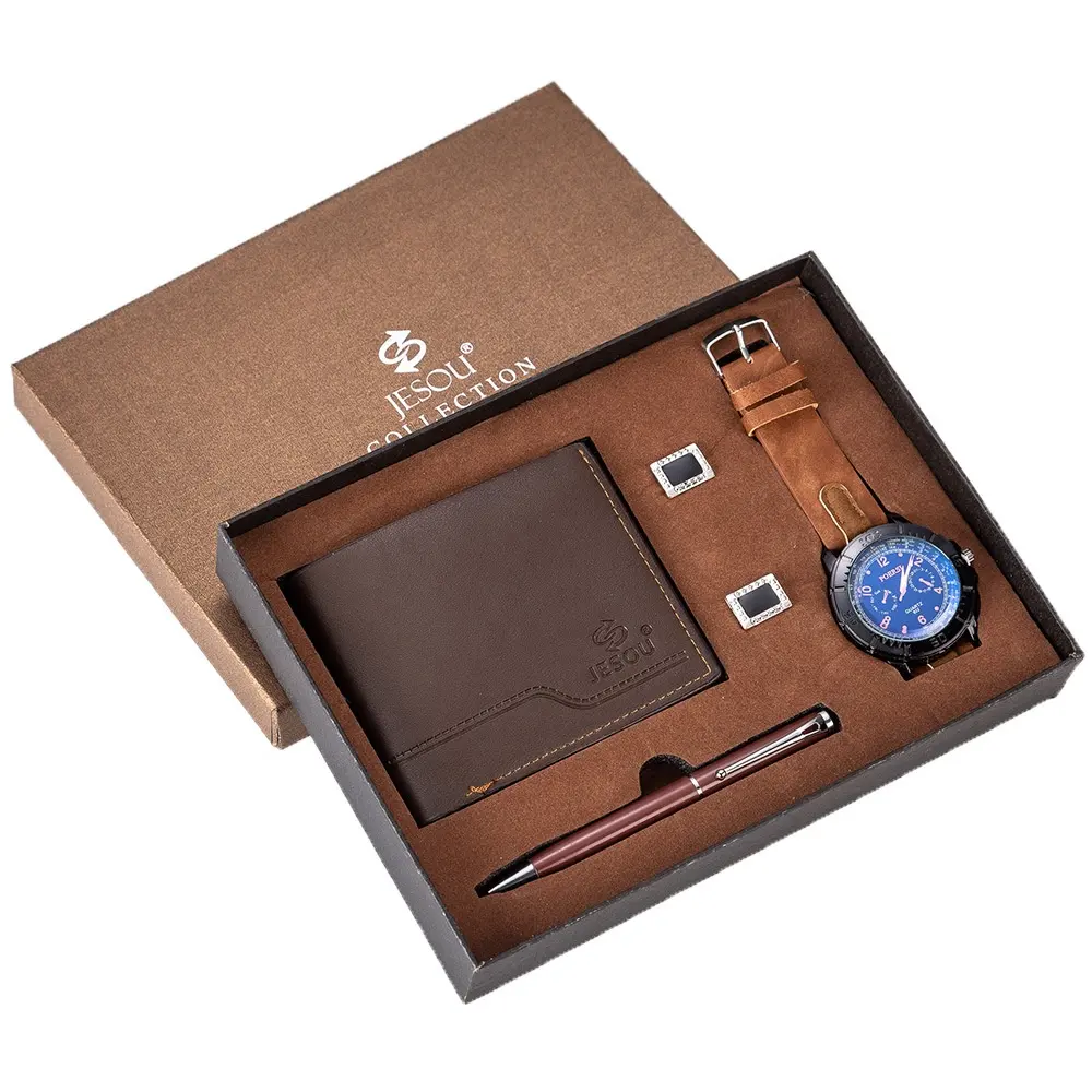 Luxury Mens Gift Set 5 Piece Watch Wallet Pen Cufflinks Quartz Wristwatches Men Watch Set Ensemble De montre Quartz