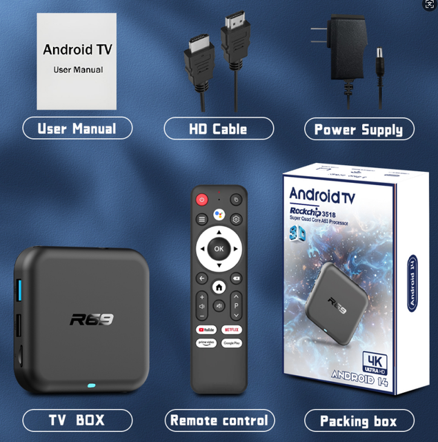 R69-1 RK3518 TV Set-Top Box Android 14 Dual-Band for WiFi 4K HD Player Built-in IPTV NF OTT streaming media player