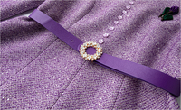 Robe trapèze FMY 66121 originale en tweed violet vintage à col en V et taille empire pour femme, collection automne/hiver, style rétro haut de gamme
