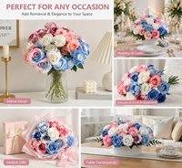 Roses artificielles en soie rose et bleue, effet toucher réel, pour mariage, événement, décoration de la maison, vente en gros