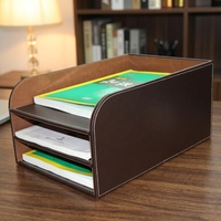Organisateur de bureau moderne en cuir PU LG8171 à 3 niveaux empilables, porte-papeterie et magazines, cadeau d'entreprise