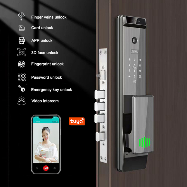3D Face Intelligent Recognition Home Automatic WiFi Tuya App Biometric Finger Vein Password Digital Fingerprint Smart Door Locks