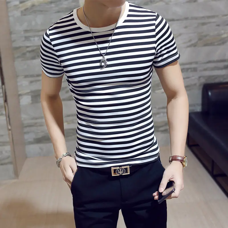 wholesale striped t-shirt Short Sleeve 100% Cotton Tee Tops men t shirts for men stylish 2021