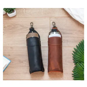 Leather water bottle carrier Water bottle holder Beer holder belt Leather drink holder