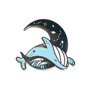 하이 퀄리티 물고기 도매 Oem 및 Odm 푸른 고래 배지 사용자 정의 금속 부드러운 하드 옷깃 핀 에나멜 핀