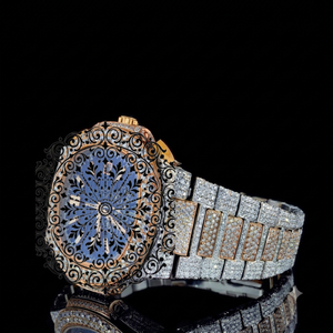Reloj de Cuarzo Unisex de Lujo AMBER JEWELS, Caja de Oro Blanco de 46 mm, Cristal de Zafiro, Esfera Analógica Hueca con Incrustaciones de Diamantes, Correa Natural - Product Image 1