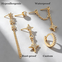 ZUOLA Fine Celestial 6pcs Anting Berlapis Emas 18K S925 Model Bintang Utara Bunga Rumbai Anting Gantung Set Perhiasan untuk Grosir