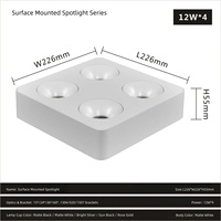 Spot LED COB carré en aluminium IP20 anti-éblouissement 12W*4 blanc chaud CRI 98 pour salon et bureau à domicile