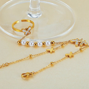 สร้อยข้อมือผีเสื้อเคลือบทอง 14k 18k ทำจากสแตนเลสสตีล 316L ไม่หมอง พร้อมแหวนสำหรับผู้หญิง - Product Image 3