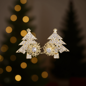 E3315 Orecchini a lobo in oro bianco con fiocco di neve, cristallo e strass, montatura a griffe, regalo carino da donna, gioielli alla moda - Product Image 2