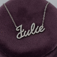 Collier personnalisé avec plaque nominative entièrement sertie de diamants, bijoux en argent 925, collier avec nom personnalisé, cadeau pour femme