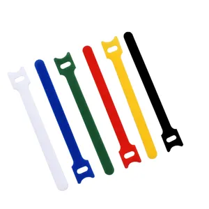 Reusable Custom Printed Logo Cable Tie Holder Adjustable Releasable Nylon Hook And Loop Strap Cable Ties