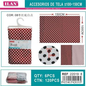Tessuto a pois Ilan 100x150cm rosso con pois bianchi per artigianato e cucito - Product Image 1