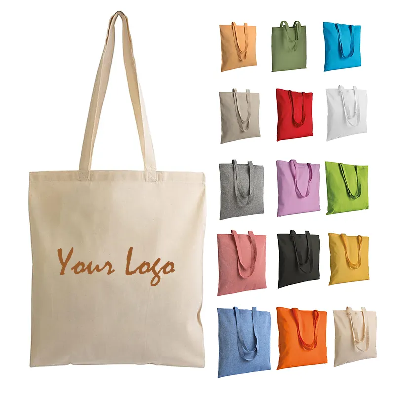 Venta caliente reciclado 100% bolsas de algodón natural bolsa de compras de lona de mano de algodón de tela en blanco con logotipo personalizado