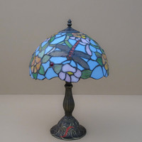 Lampe de table/bureau en verre teinté style libellule rouge, fabrication artisanale vintage européenne, vente en gros d'usine