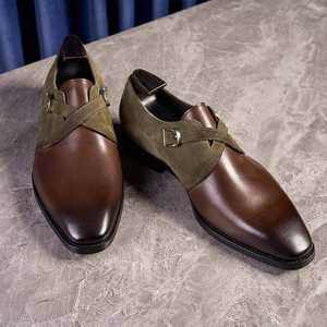 Chaussures habillées en cuir véritable italien pour hommes, lacets de moine, chaussures de gentleman, tête de cheval - Product Image 1