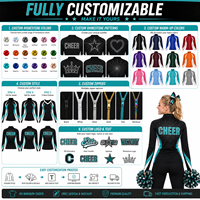 Set Pemanasan Cheerleading Starburst Rhinestone Warna Teal Hitam Jaket Full Zip Custom dengan Cetakan Anti-Luntur untuk Tim Cheerleading