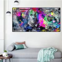 Peinture à l'encre éclaboussée, toile aquarelle Dollar, art mural 50x100cm, décoration intérieure