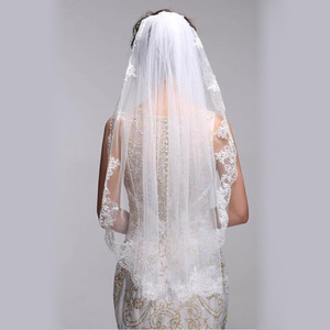 Mạng Che Mặt đám cưới France ren vải với Thêu Hoa Phong Cách trên các cạnh trong kho - Product Image 5