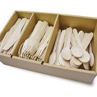 Couverts jetables écologiques en bois de bouleau, vaisselle biodégradable pour fêtes, couteau, cuillère et fourchette en bois en lots