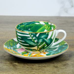 Taza de café expreso verde de porcelana y platillo taza de té floral tazas de cerámica con juego de platos - Product Image 4
