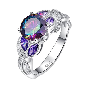 Anillo de compromiso romántico con forma de flor en plata S925 con circonita para mujer, engaste pavé, montura de puntas, chapado en rodio. - Product Image 1
