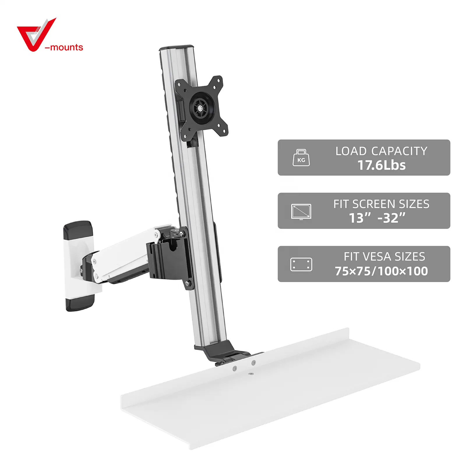 V-gắn kết spaceergo VESA 75/100 tương thích ngồi và đứng màn hình khung cánh tay với hệ thống quản lý cáp