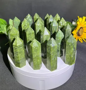 Wholesale Natural Xiuyu Point Serpentine Jade Gemstone Crystals Carved Green Jade Tower For Gift