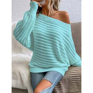Pull côtelé à épaules dénudées pour femme, haut en tricot à manches longues, blanc - Product Image 6