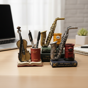 Décoration de bureau/table en résine mignonne, écologique, figurine peinte à la main avec <span class=keywords><strong>saxophone</strong></span>, violon, porte-stylo, accessoires - Product Image 4