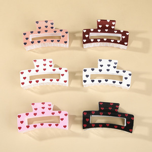 PS Plastic Hollow Rectangle Heart Print <b>Hair</b> Claw Clips Sweet Bow Pattern Non Slip <b>Hair</b> Grab Clips Elegant <b>Hair</b> <b>Accessories</b> For - Product Image 4