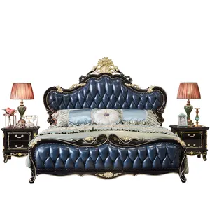 Роскошная классическая антикварная мебель, кожаные кровати большого размера, комплект мебели для спальни