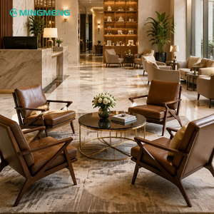 Commercial Hospitality Furniture Negotiation Sofa Set Solid Wood Leather Lounge <b>Chair</b> <b>Round</b> Glass Top Coffee <b>Table</b> Hotel - Product Image 3