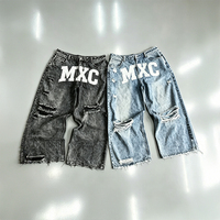 Jean baggy déchiré délavé à l'acide avec logo personnalisé, imprimé vintage, jambe large, ourlet effiloché, style Y2K streetwear