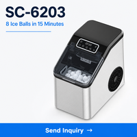SOHEF Leiser Eisballbereiter 50dB 8 Stück/Zyklus Automatische Kugel-Eismaschine Klare Runde Eiswürfel 304 Edelstahl für den Hausgebrauch