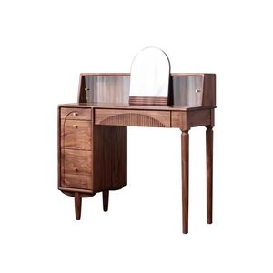 Black Walnut <b>Wood</b> Dressing Table With Storage Cabinet Retro Makeup <b>Desk</b> <b>Solid</b> <b>Wood</b> With Drawers Bedroom Vanity - Product Image 5