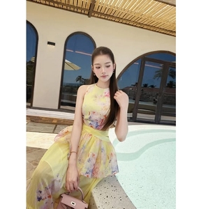 <b>Chiffon</b> Woven Vacation Resort Wear Beach Wholesale Summer Boho Floral Two Piece Set Women Crop Top Tiered <b>Maxi</b> <b>Skirt</b> - Product Image 1